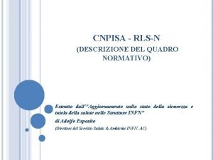 CNPISA RLSN DESCRIZIONE DEL QUADRO NORMATIVO Estratto dallAggiornamento