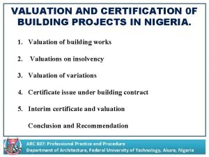 Valuation certificate for building