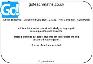 Linear Equations Variable on One Side 2 Step