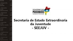 Secretaria de Estado Extraordinria da Juventude SEEJUV Secretaria