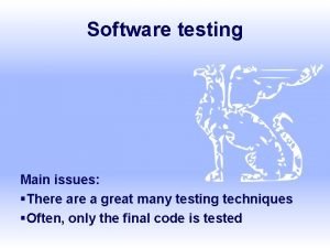 Software testing Main issues There a great many