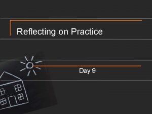 Reflecting on Practice Day 9 Introductions Introduce yourself