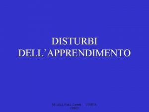 DISTURBI DELLAPPRENDIMENTO M Lelli L Fusi L Carretti