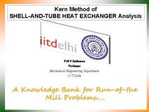Kern Method of SHELLANDTUBE HEAT EXCHANGER Analysis P