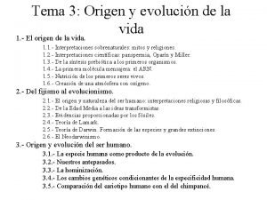 Tema 3 Origen y evolucin de la vida