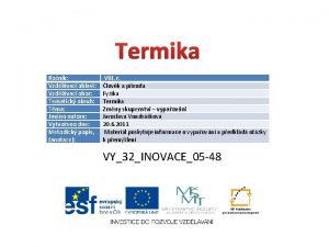 Termika Ronk Vzdlvac oblast Vzdlvac obor Tematick okruh