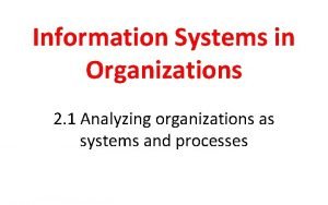 Information Systems in Organizations 2 1 Analyzing organizations