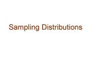 Sampling Distributions Sampling Distribution Introduction In real life