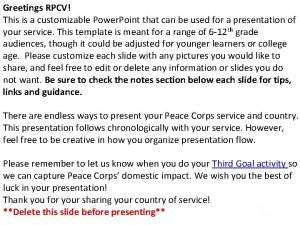 Greetings RPCV This is a customizable Power Point