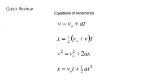Quick Review Equations of Kinematics Quick Review Free
