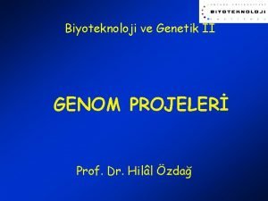 Biyoteknoloji ve Genetik II GENOM PROJELER Prof Dr