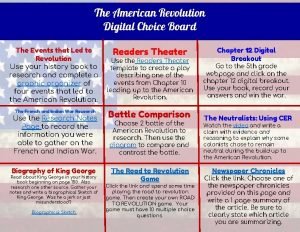American revolution choice board