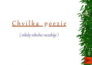 Chvilka poezie nikdy nikoho nezabije Nesl mal mraveneek