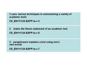 5 techniques in summarizing various academic texts 5 techniques in summarizing various academic texts