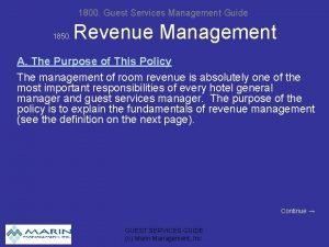 1800 Guest Services Management Guide 1850 Revenue Management