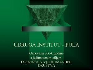 UDRUGA INSTITUT PULA Osnovana 2004 godine s jedinstvenim