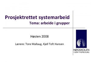 Prosjektrettet systemarbeid Tema arbeide i grupper Hsten 2008