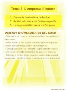 Tema 2 Lempresa i lentorn 1 Concepte i