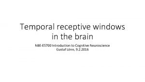 Temporal receptive windows in the brain NBEE 5700