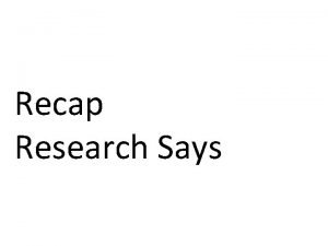 Recap Research Says Lesson 6 Stating the Problem