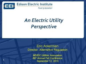 An Electric Utility Perspective Eric Ackerman Director Alternative