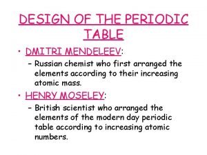 DESIGN OF THE PERIODIC TABLE DMITRI MENDELEEV Russian