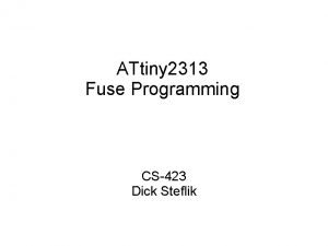 ATtiny 2313 Fuse Programming CS423 Dick Steflik Whats