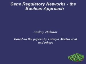 Gene Regulatory Networks the Boolean Approach Andrey Zhdanov