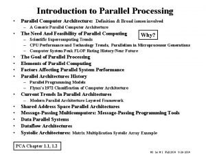 Introduction to Parallel Processing Parallel Computer Architecture Definition