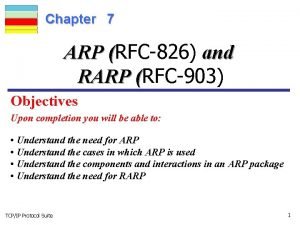 Chapter 7 ARP RFC826 and RARP RFC903 Objectives