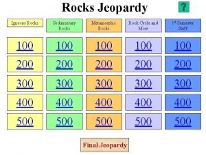 Rocks Jeopardy Igneous Rocks Sedimentary Rocks Metamorphic Rocks