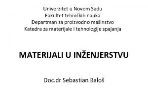 Univerzitet u Novom Sadu Fakultet tehnikih nauka Departman