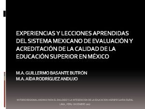 EXPERIENCIAS Y LECCIONES APRENDIDAS DEL SISTEMA MEXICANO DE