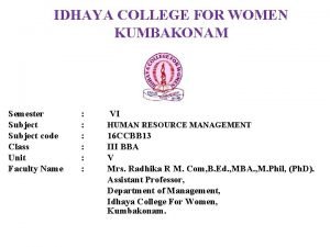 IDHAYA COLLEGE FOR WOMEN KUMBAKONAM Semester Subject code