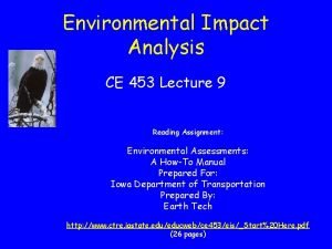 Environmental Impact Analysis CE 453 Lecture 9 Reading