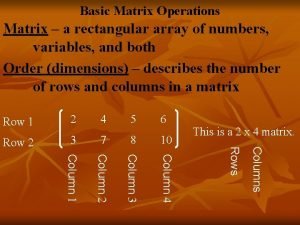 Basic Matrix Operations Matrix a rectangular array of