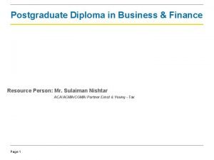 Postgraduate Diploma in Business Finance Resource Person Mr