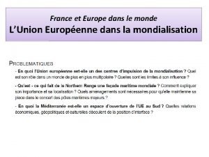 France et Europe dans le monde LUnion Europenne