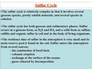 Sulfur Cycle The sulfur cycle is relatively complex