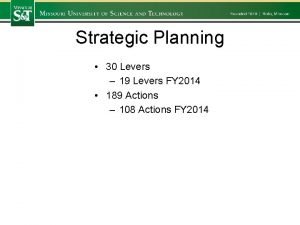 Strategic Planning 30 Levers 19 Levers FY 2014