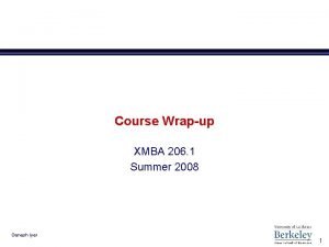 Course Wrapup XMBA 206 1 Summer 2008 Ganesh