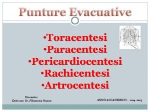 Punture Evacuative Toracentesi Paracentesi Pericardiocentesi Rachicentesi Artrocentesi Docente