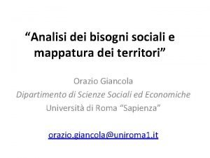 Analisi dei bisogni sociali e mappatura dei territori