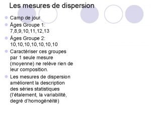 Measures of dispersion Measures of dispersion