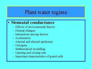 Plant water regime Stomatal conductance Effects of environmental