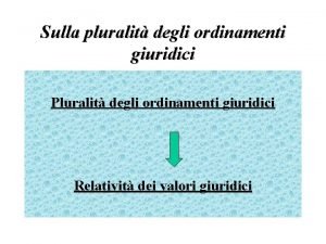 Sulla pluralit degli ordinamenti giuridici Pluralit degli ordinamenti