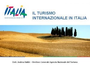 IL TURISMO INTERNAZIONALE IN ITALIA Dott Andrea Babbi