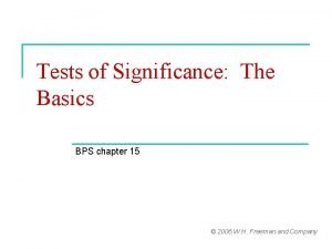 Tests of Significance The Basics BPS chapter 15