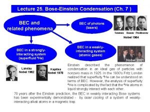 Lecture 25 BoseEinstein Condensation Ch 7 BEC and