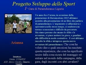 Progetto Sviluppo dello Sport 1 Gara di Paraendurance